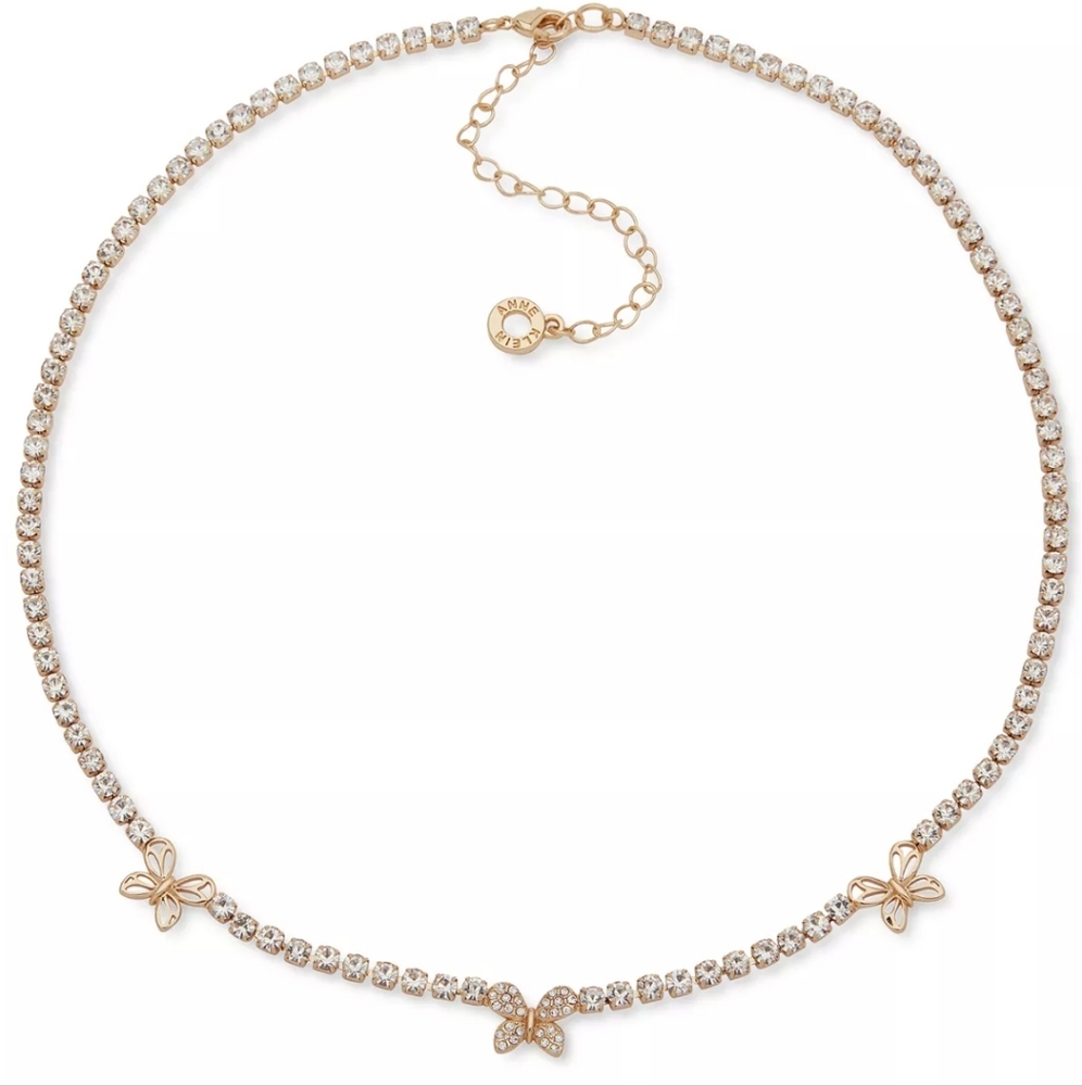 Anne Klein Gold-Tone Crystal Butterfly Collar Necklace, 16" + 3" extender